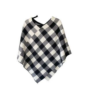 Lauren Ralph Lauren Women's Size S/M Black & White Checkered Wool Poncho Cape